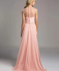 Lara Dresses - 33219 Cap Sleeve Embellished Illusion A-Line Gown Formal Gowns 5 Lara Dresses - 33219 Cap Sleeve Embellished Illusion A-Line Gown Formal Gowns
