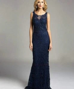 Lara Dresses - 33227 Sheer Bateau Illusion Sheath Evening Gown Formal Gowns