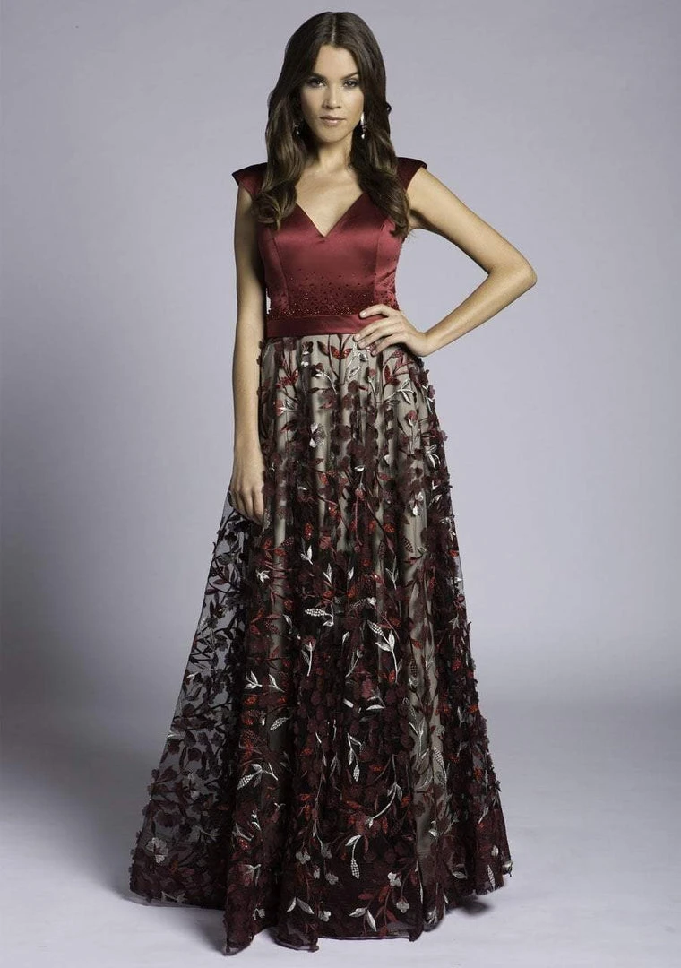 Lara Dresses - 33239 Cap Sleeve V-neck Embellished A-line Dress Formal Gowns 3 Lara Dresses - 33239 Cap Sleeve V-neck Embellished A-line Dress Formal Gowns