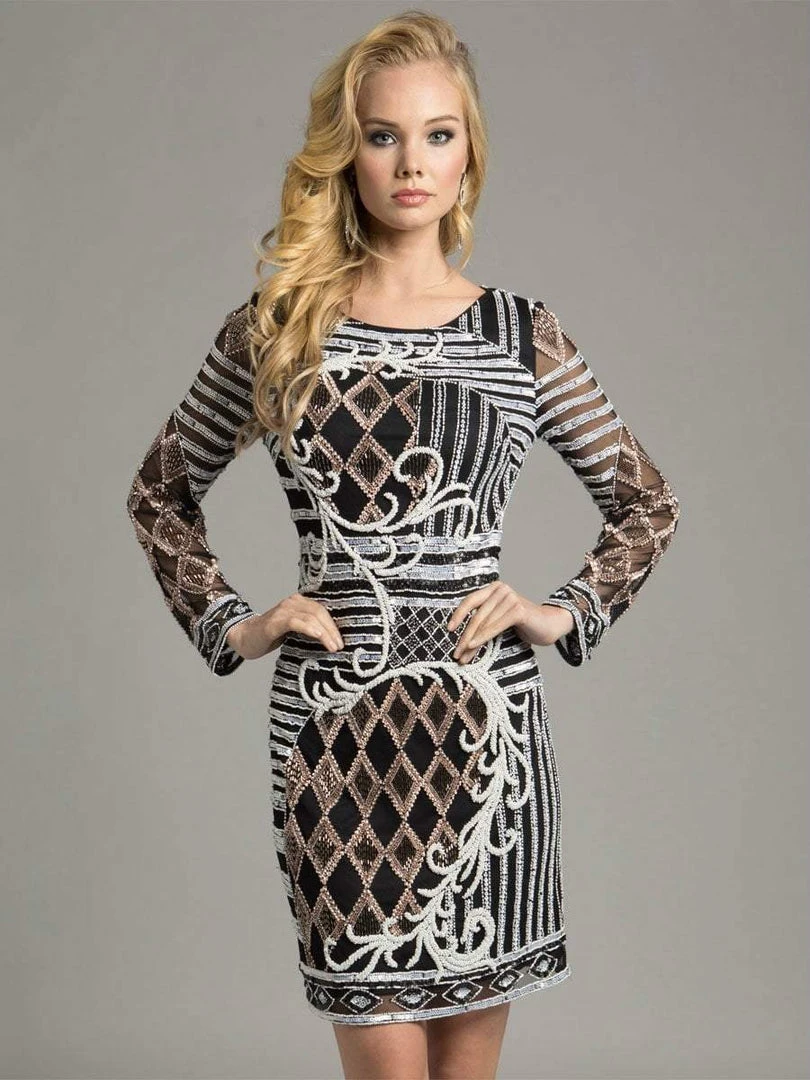 Cocktail Dresses Lara Dresses - 33264 Sassy Beaded Long Sleeve Cocktail Dress 3 Cocktail Dresses Lara Dresses - 33264 Sassy Beaded Long Sleeve Cocktail Dress