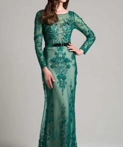 Formal Gowns Lara Dresses - 33276 Laced Illusion Bateau Sheath Dress