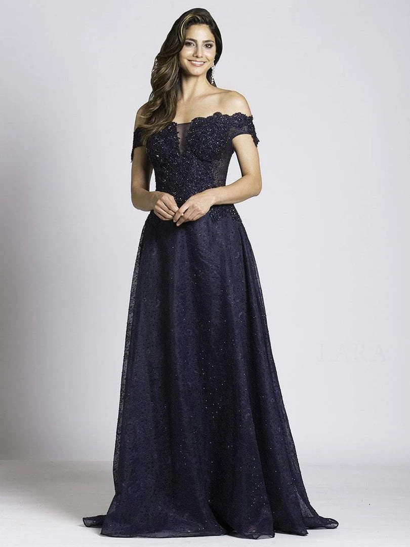 Formal Gowns Lara Dresses - 33493 Beaded Off Shoulder Evening Gown 3 Formal Gowns Lara Dresses - 33493 Beaded Off Shoulder Evening Gown