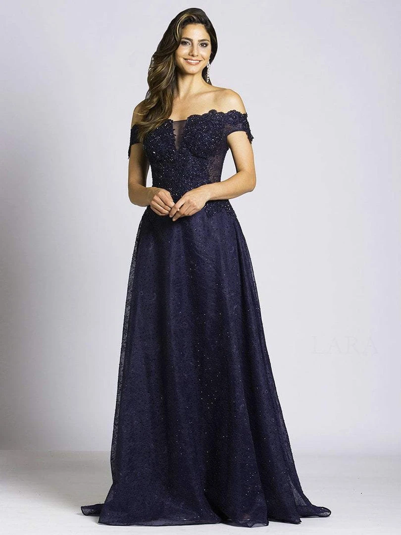 Formal Gowns Lara Dresses - 33493 Beaded Off Shoulder Evening Gown 4 Formal Gowns Lara Dresses - 33493 Beaded Off Shoulder Evening Gown