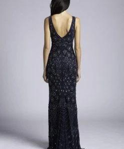 Lara Dresses - 33542 Bead Embellished V-neck Sheath Dress