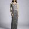 Formal Gowns Lara Dresses - 33614 Embellished V-neck Fringed Gown 2 Formal Gowns Lara Dresses - 33614 Embellished V-neck Fringed Gown