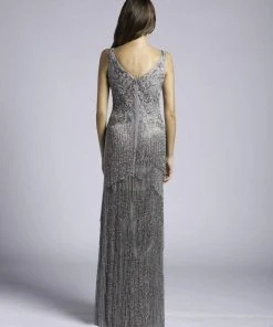 Formal Gowns Lara Dresses - 33614 Embellished V-neck Fringed Gown