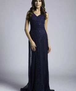 Lara Dresses - 33628 V-neck Beaded Sheath Gown