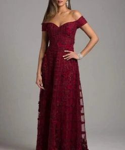 Formal Gowns Lara Dresses - 33650 Floral Appliqued Off Shoulder Gown