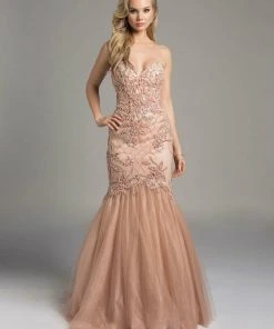 Formal Gowns Lara Dresses - 42625 Splendid Strapless Mermaid Gown With Tulle Skirt