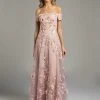 Lara Dresses - Charming Off The Shoulder Long Floral A-line Gown 33211 - 1 Pc Dusty Rose In Size 16 Available Formal Gowns