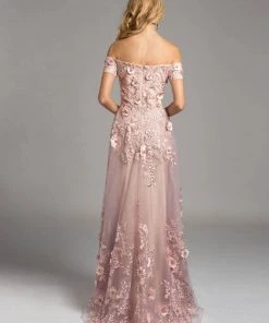 Lara Dresses - Charming Off The Shoulder Long Floral A-line Gown 33211 - 1 Pc Dusty Rose In Size 16 Available Formal Gowns