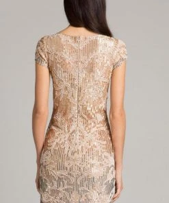 Cocktail Dresses Lara Dresses Embellished Short Sleeves Cocktail Dress 33034 - 1 Pc Nude/Multi In Size 4 Availble