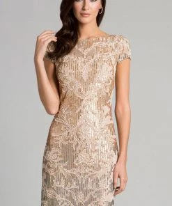 Cocktail Dresses Lara Dresses Embellished Short Sleeves Cocktail Dress 33034 - 1 Pc Nude/Multi In Size 4 Availble