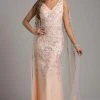 Formal Gowns Lara Dresses - Embellished V-neck Sheath Dress With Cape 29969 - 2 Pcs Blush In Size 12 And 14 Available