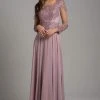 Formal Gowns Lara Dresses - Sheer Long Sleeve Chiffon A-Line Dress 29921 - 2 Pcs Mauve In Size 6 And 14 Available