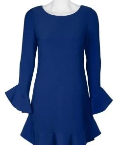 Laundry - 97F34310 Flounce Cuff Long Sleeves Solid Jersey Shift Dress