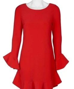 Laundry - 97F34310 Flounce Cuff Long Sleeves Solid Jersey Shift Dress