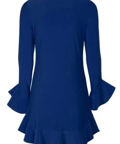Laundry - 97F34310 Flounce Cuff Long Sleeves Solid Jersey Shift Dress