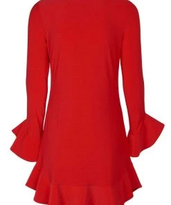 Laundry - 97F34310 Flounce Cuff Long Sleeves Solid Jersey Shift Dress