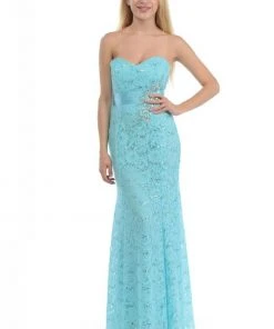 Lenovia - 5113 Strapless Sweetheart Sequined Lace Dress Formal Gowns
