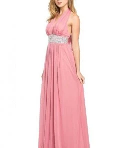 Lenovia - 5115 Crystal Embellished Plunging Halter Dress Formal Gowns