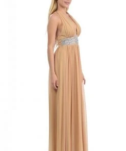Lenovia - 5115 Crystal Embellished Plunging Halter Dress Formal Gowns