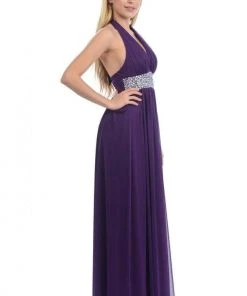 Lenovia - 5115 Crystal Embellished Plunging Halter Dress Formal Gowns