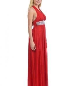 Lenovia - 5115 Crystal Embellished Plunging Halter Dress Formal Gowns
