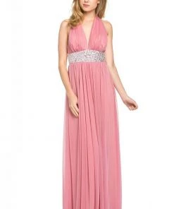 Lenovia - 5115 Crystal Embellished Plunging Halter Dress Formal Gowns