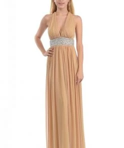 Lenovia - 5115 Crystal Embellished Plunging Halter Dress Formal Gowns