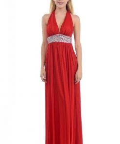 Lenovia - 5115 Crystal Embellished Plunging Halter Dress Formal Gowns
