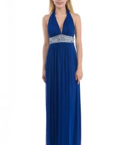 Lenovia - 5115 Crystal Embellished Plunging Halter Dress Formal Gowns