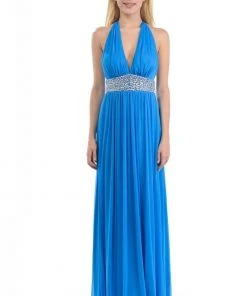 Lenovia - 5115 Crystal Embellished Plunging Halter Dress Formal Gowns