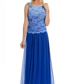 Lenovia - 5142 Lace Scoop Chiffon A-line Dress With Mini Train Formal Gowns