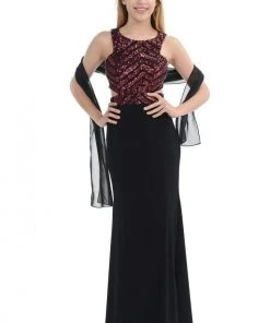 Formal Gowns Lenovia - 5146 Geometric Sequined Halter Sheath Dress