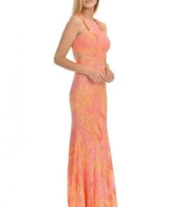 Formal Gowns Lenovia - 5151 Lace Halter Neck Fit And Flare Dress