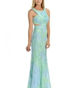 Formal Gowns Lenovia - 5151 Lace Halter Neck Fit And Flare Dress