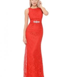 Lenovia - 5169 Crystal Beaded Lace Trumpet Dress