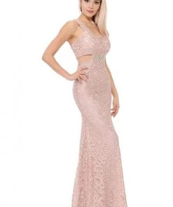 Lenovia - 5170 Lace Plunging V-Neck Evening Dress 42 Lenovia - 5170 Lace Plunging V-Neck Evening Dress