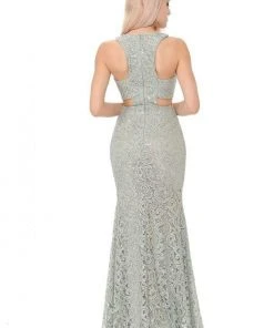 Lenovia - 5170 Lace Plunging V-Neck Evening Dress 48 Lenovia - 5170 Lace Plunging V-Neck Evening Dress