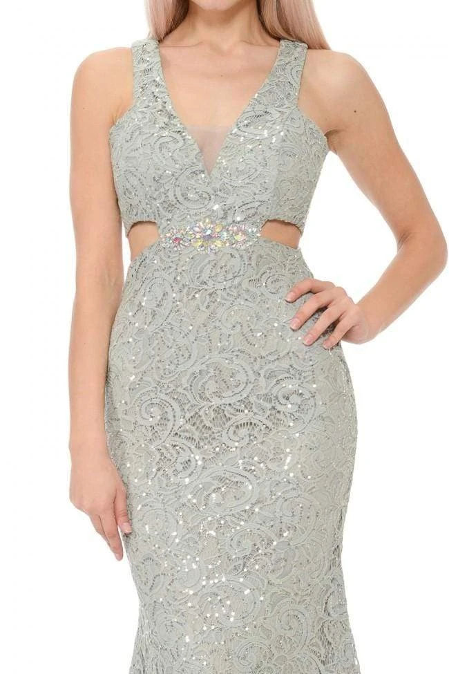 Lenovia - 5170 Lace Plunging V-Neck Evening Dress 26 Lenovia - 5170 Lace Plunging V-Neck Evening Dress