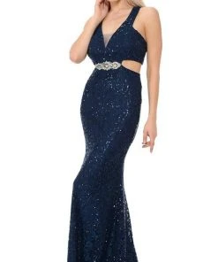 Lenovia - 5170 Lace Plunging V-Neck Evening Dress 28 Lenovia - 5170 Lace Plunging V-Neck Evening Dress