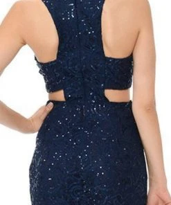 Lenovia - 5170 Lace Plunging V-Neck Evening Dress 30 Lenovia - 5170 Lace Plunging V-Neck Evening Dress