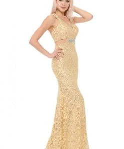 Lenovia - 5170 Lace Plunging V-Neck Evening Dress 43 Lenovia - 5170 Lace Plunging V-Neck Evening Dress