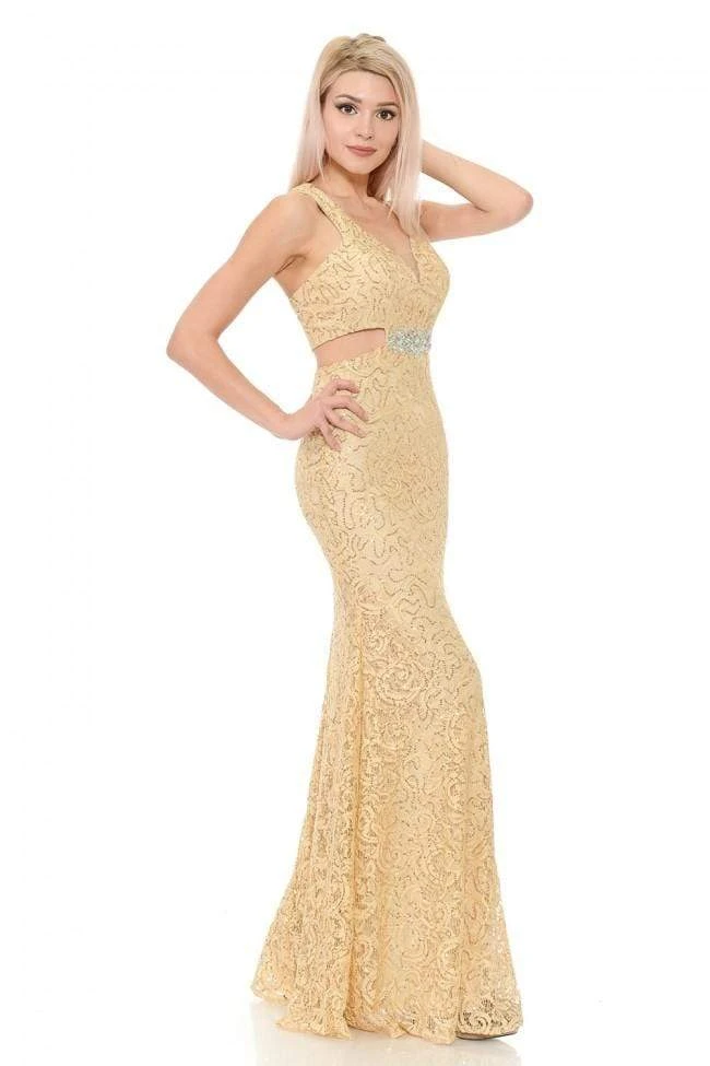 Lenovia - 5170 Lace Plunging V-Neck Evening Dress 20 Lenovia - 5170 Lace Plunging V-Neck Evening Dress