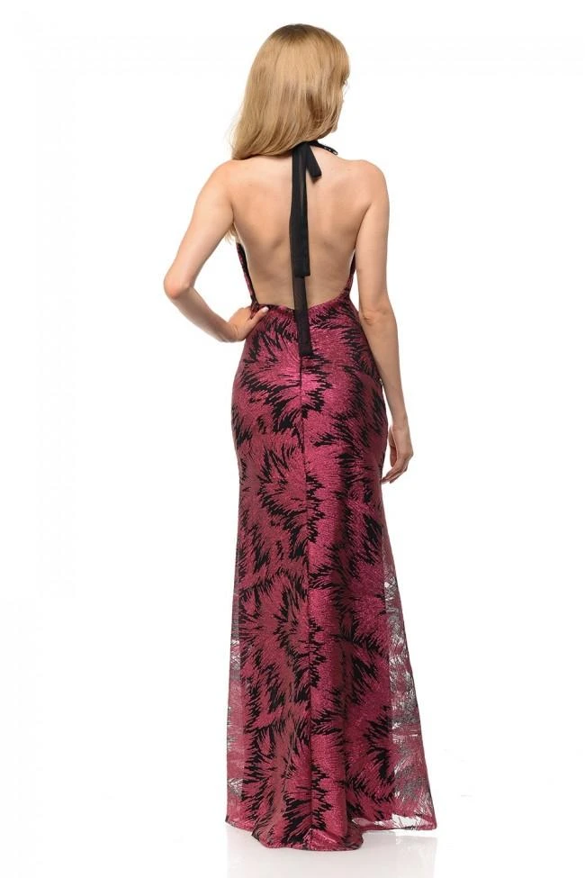 Formal Gowns Lenovia - 5186 Sequined Pattern Plunging Halter Evening Gown 4 Formal Gowns Lenovia - 5186 Sequined Pattern Plunging Halter Evening Gown