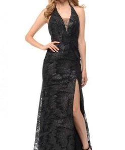Formal Gowns Lenovia - 5186 Sequined Pattern Plunging Halter Evening Gown 9 Formal Gowns Lenovia - 5186 Sequined Pattern Plunging Halter Evening Gown