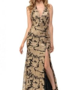 Formal Gowns Lenovia - 5186 Sequined Pattern Plunging Halter Evening Gown 10 Formal Gowns Lenovia - 5186 Sequined Pattern Plunging Halter Evening Gown