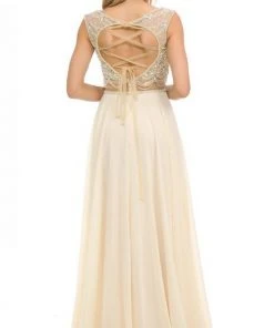 Lenovia - 8121 Crystal Beaded Illusion Bateau Chiffon A-line Dress Formal Gowns