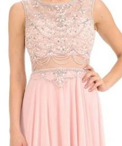 Lenovia - 8121 Crystal Beaded Illusion Bateau Chiffon A-line Dress Formal Gowns